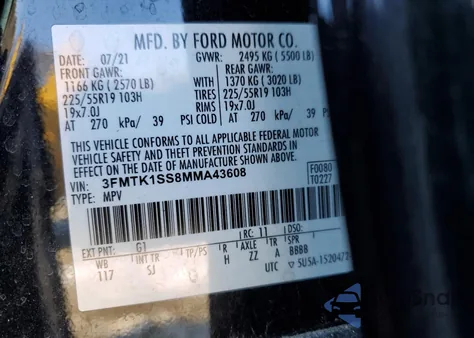 2021 Ford Mustang Mach-E Select from USA, damaged, VIN 3FMTK1SS8MMA43608